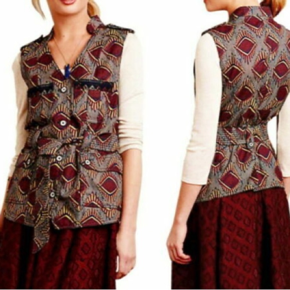 ANTHROPOLOGIE// Elevenses Quilted Printed Aztec Inspired Vest